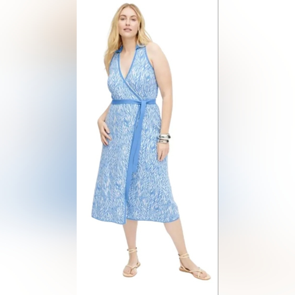 Blue Patterned Wrap Dress